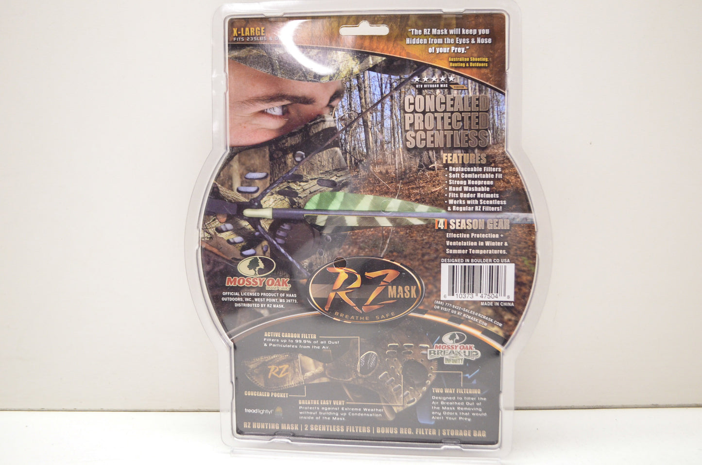 New RZ Mask Camo XL Sentless Hunting Mask W/ Filters & Storage Bag