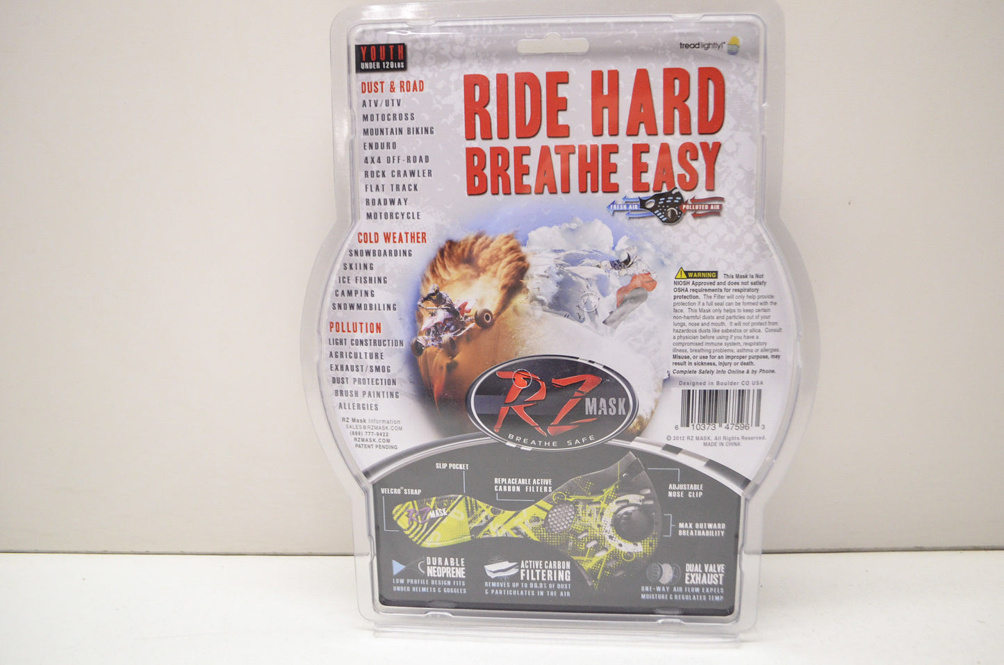 New RZ Mask Digitech Lime Yth Sz Mask W/ Filters & Storage Bag