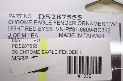 New Drag Specialties Chrome Eagle Fender Ornament W/ Red Lit Eyes