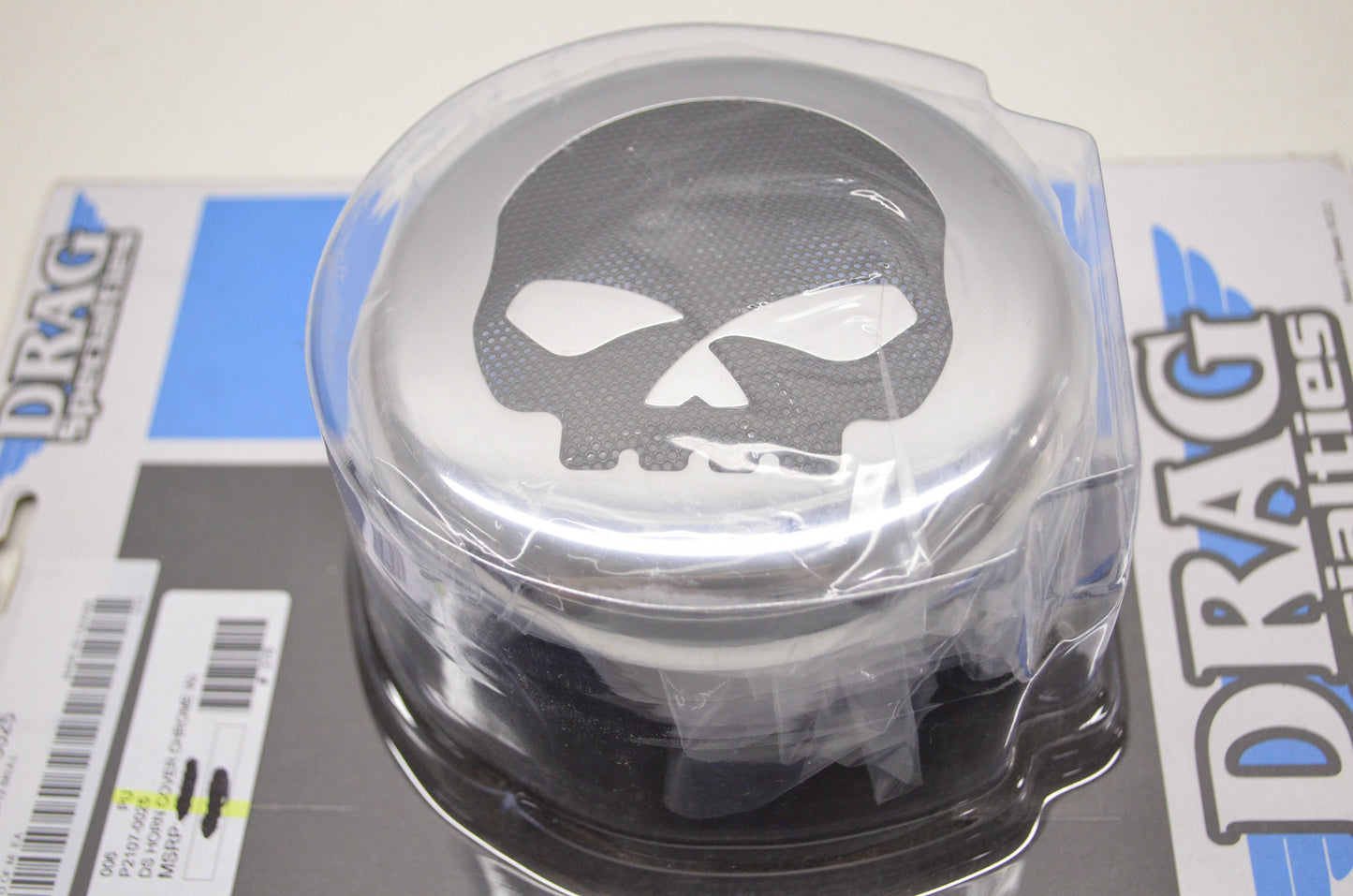 New Drag Specialties Chrome Skull Horn Cover 91-12