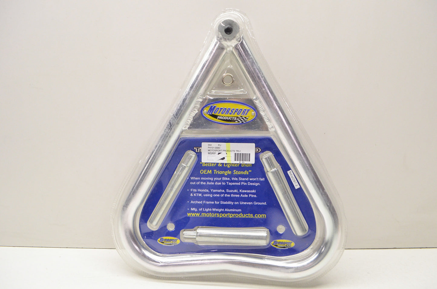 New Motorsport Products Silver Tri Moto Stand Yamaha Suzuki Kawasaki KTM