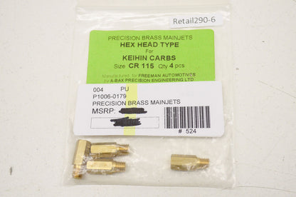 New A-Bax Precision Brass Main Jets QTY 4 Hex Head Keihin Carbs CR 115