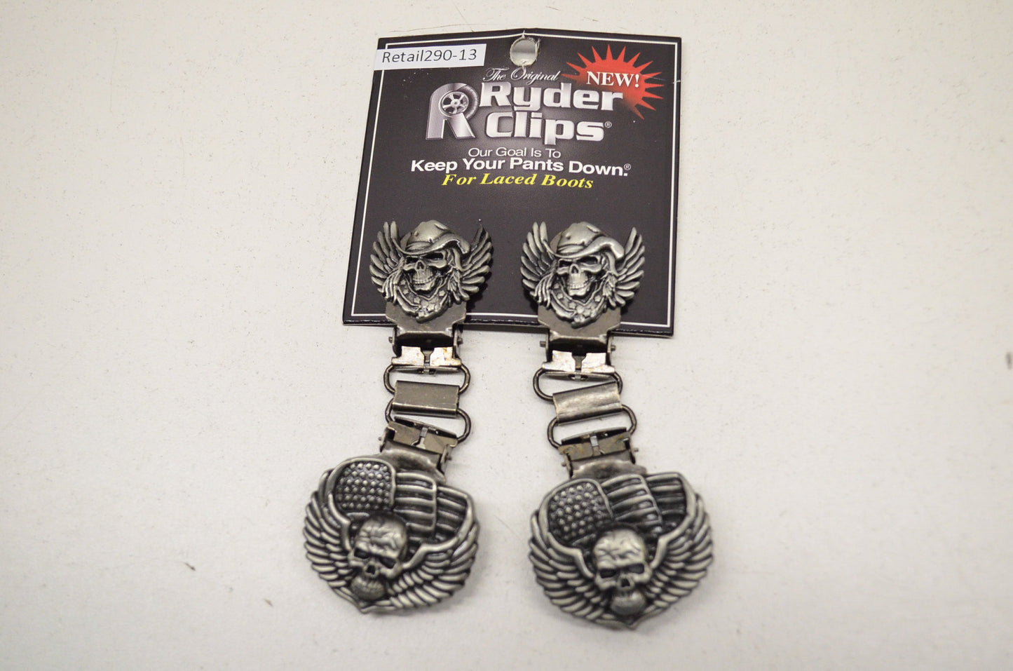 Front Boot Lace Clip Pair Skull & Wings NOS