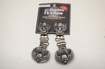 Front Boot Lace Clip Pair Skull & Wings NOS