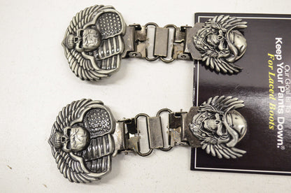 Front Boot Lace Clip Pair Skull & Wings NOS