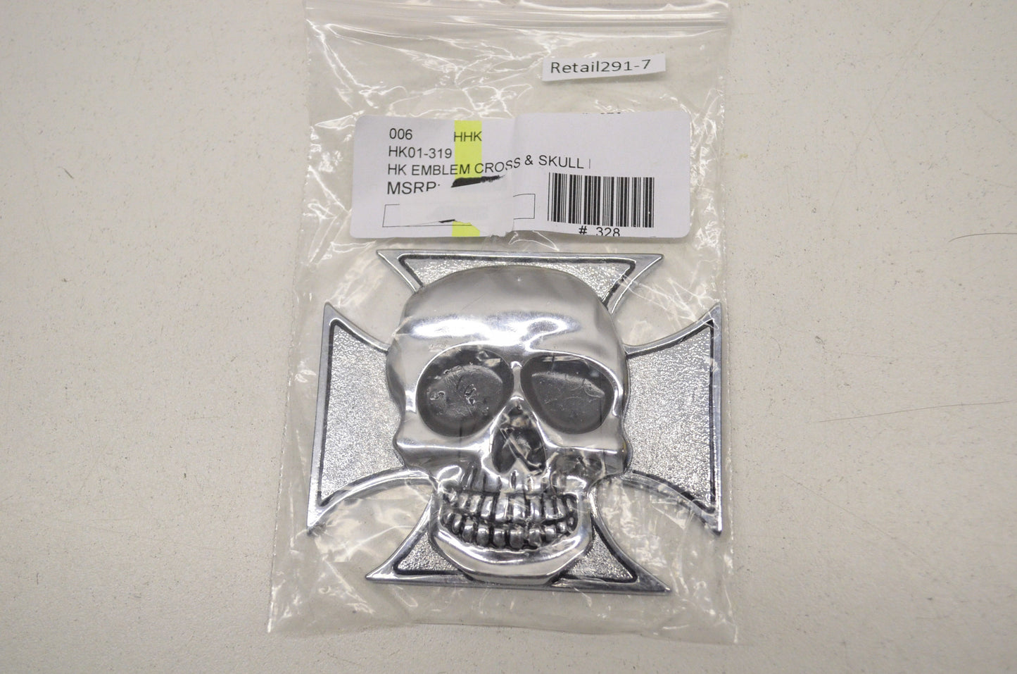 New Highway Hawk Large Cross & Skull Emblem 3x2.5in