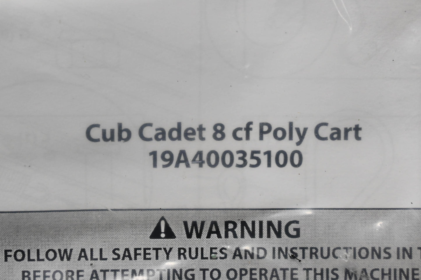 Cub Cadet 19A40035100, 45-03483-100 8 Poly Cart Kit NOS