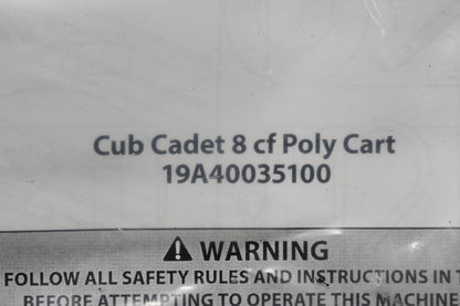 Cub Cadet 19A40035100, 45-03483-100 8 Poly Cart Kit NOS