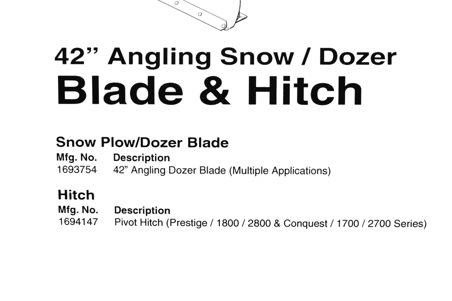Simplicity Manufacturing 1693754, 1694147 Blade 42" & Hitch NOS