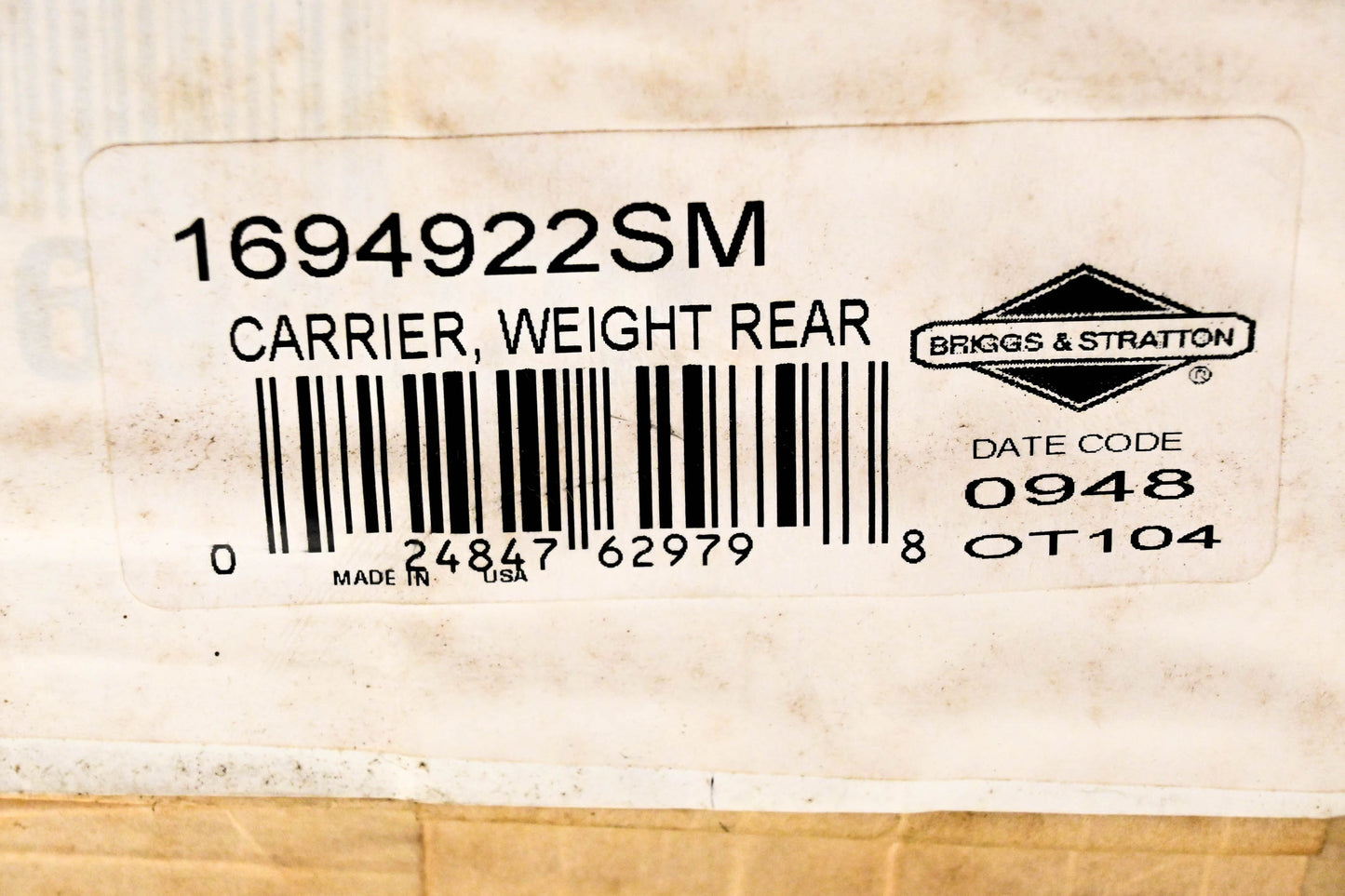 New OEM Briggs & Stratton 1694922SM Rear Weight Carrier NOS
