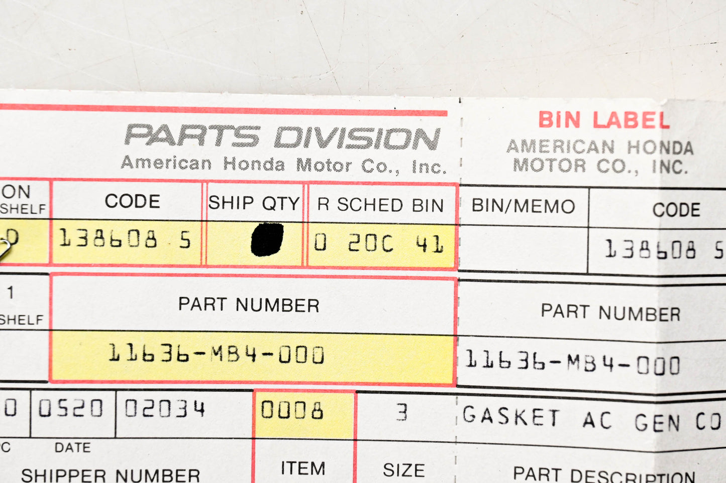New OEM Honda 11636-MB4-000 Stator Gasket NOS