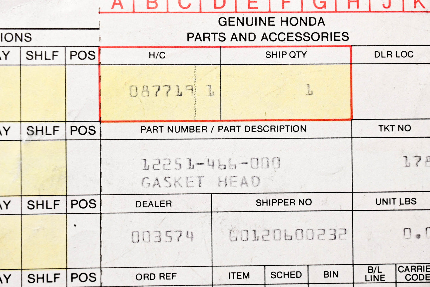 New OEM Honda 12251-466-000 Cylinder Head Gasket NOS