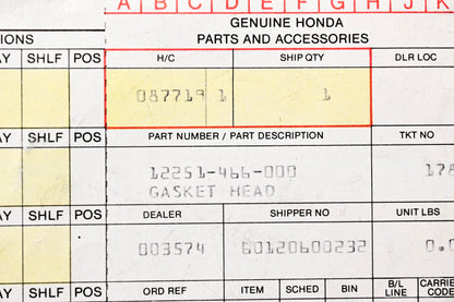 New OEM Honda 12251-466-000 Cylinder Head Gasket NOS