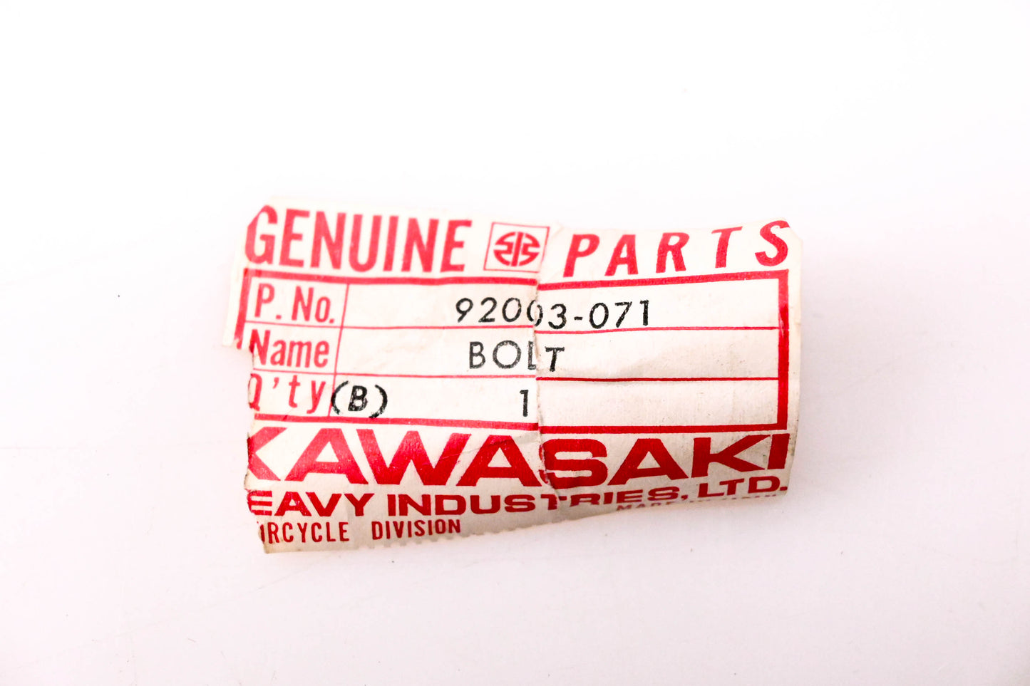 New OEM Kawasaki 92003-071 Left Hand Foot Rest Bar Bolt NOS