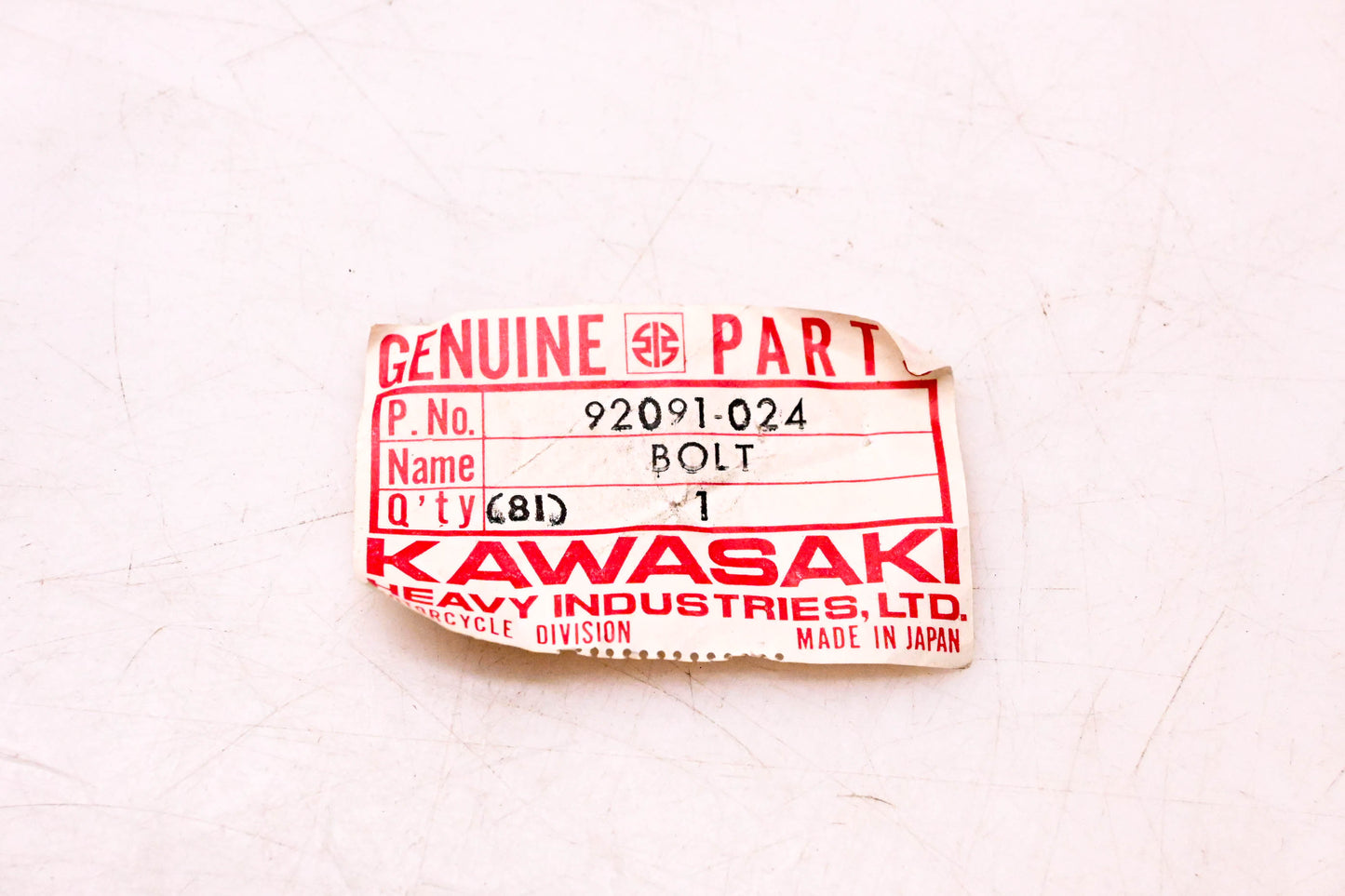 New OEM Kawasaki 92091-024 Engine Mount Bolt 10X274 NOS