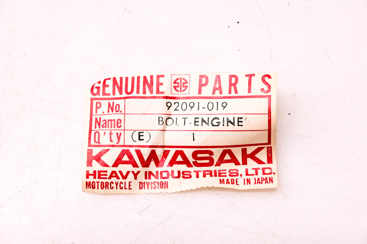 New OEM Kawasaki 92091-019 Engine Mount Bolt 10X274 NOS