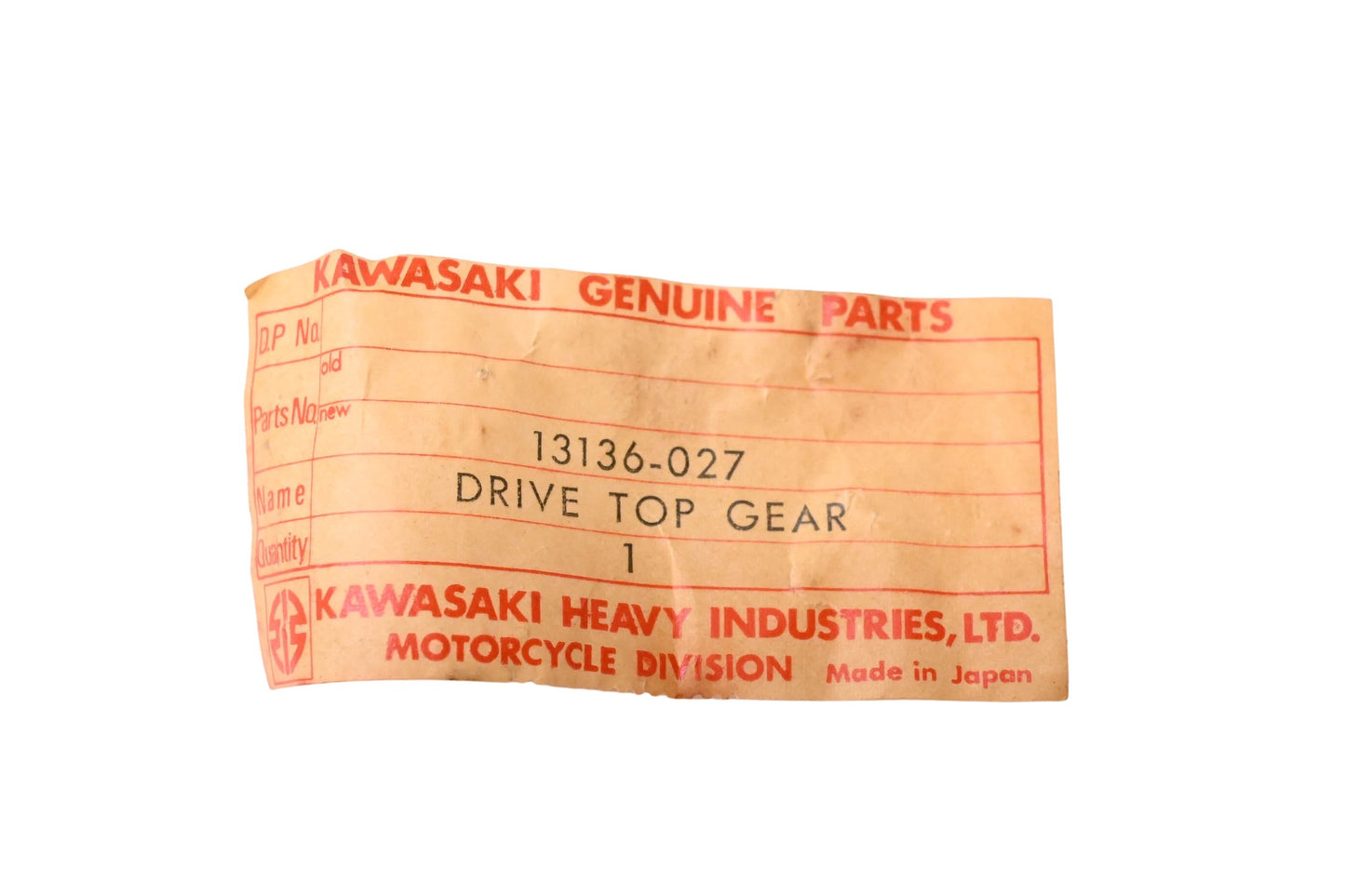 New OEM Kawasaki 13136-027 Drive Shaft Top Gear NOS