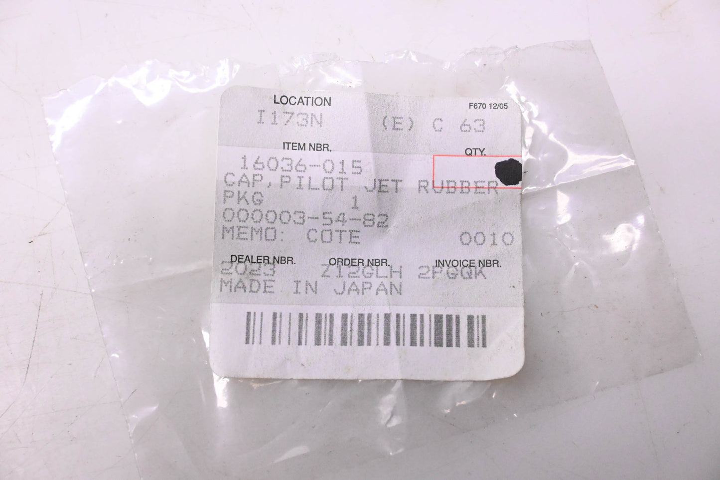 New OEM Kawasaki 16036-015 Rubber Pilot Jet Cap NOS