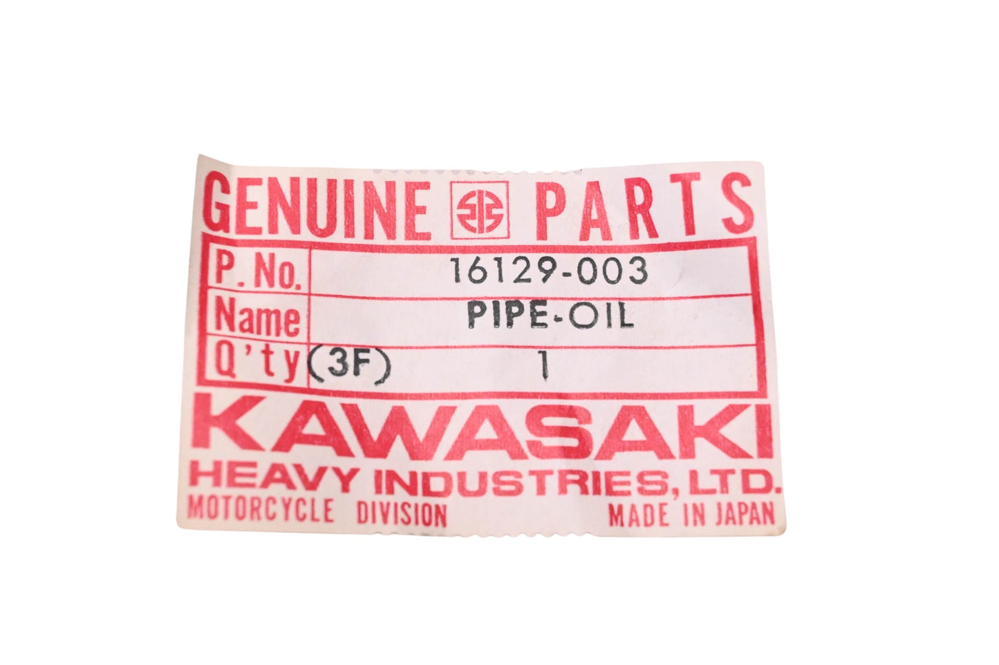 New OEM Kawasaki 16129-003 Oil Pipe NOS