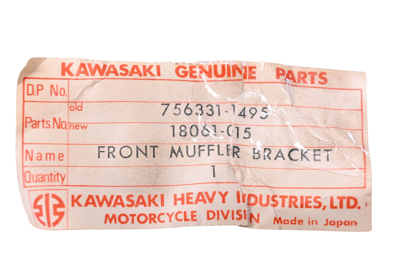 New OEM Kawasaki 18061-015 Front Muffler Bracket NOS