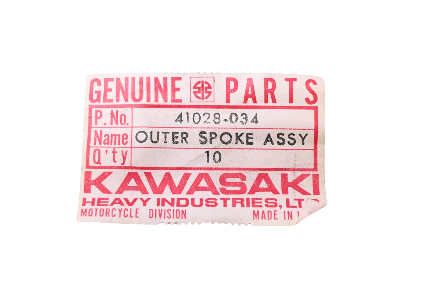 New OEM Kawasaki 41028-034 Outer Spoke Assembly Qty 10 NOS