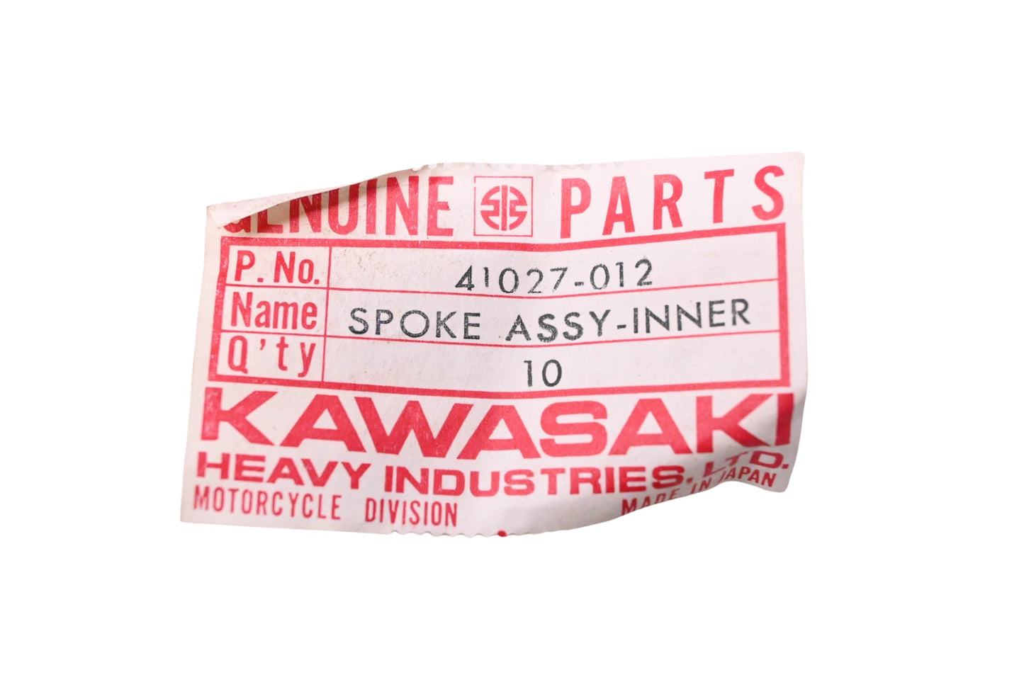 New OEM Kawasaki 41027-012 Inner Rear Spoke Assembly Qty 10 NOS