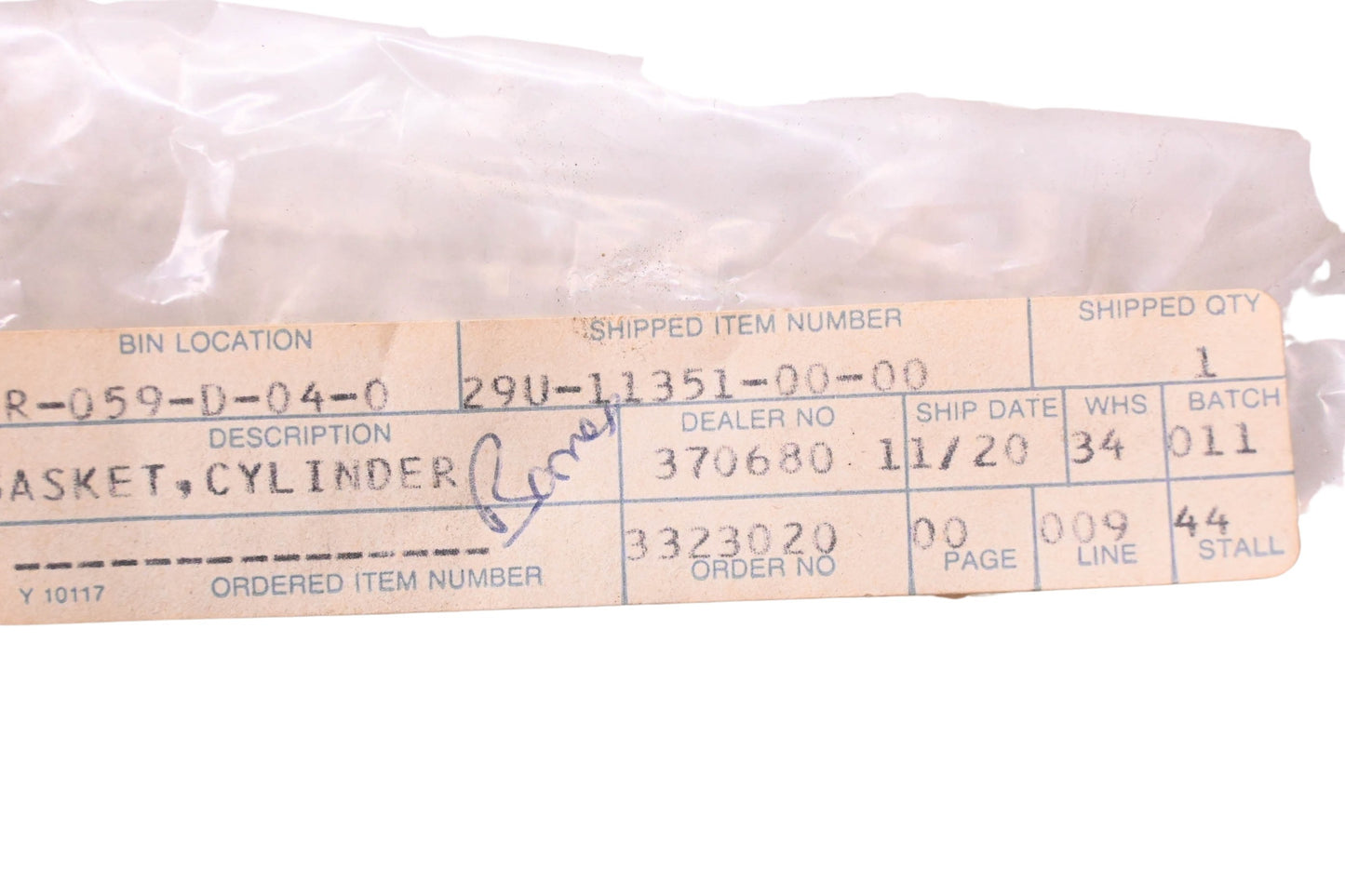 New OEM Yamaha 29U-11351-00-00 Cylinder Gasket NOS