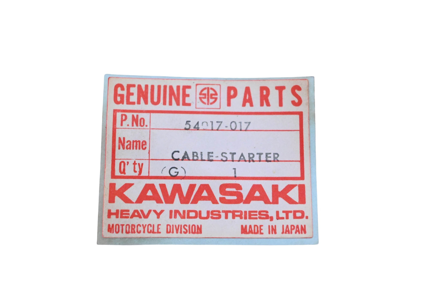 New OEM Kawasaki 54017-017 Starter Cable NOS