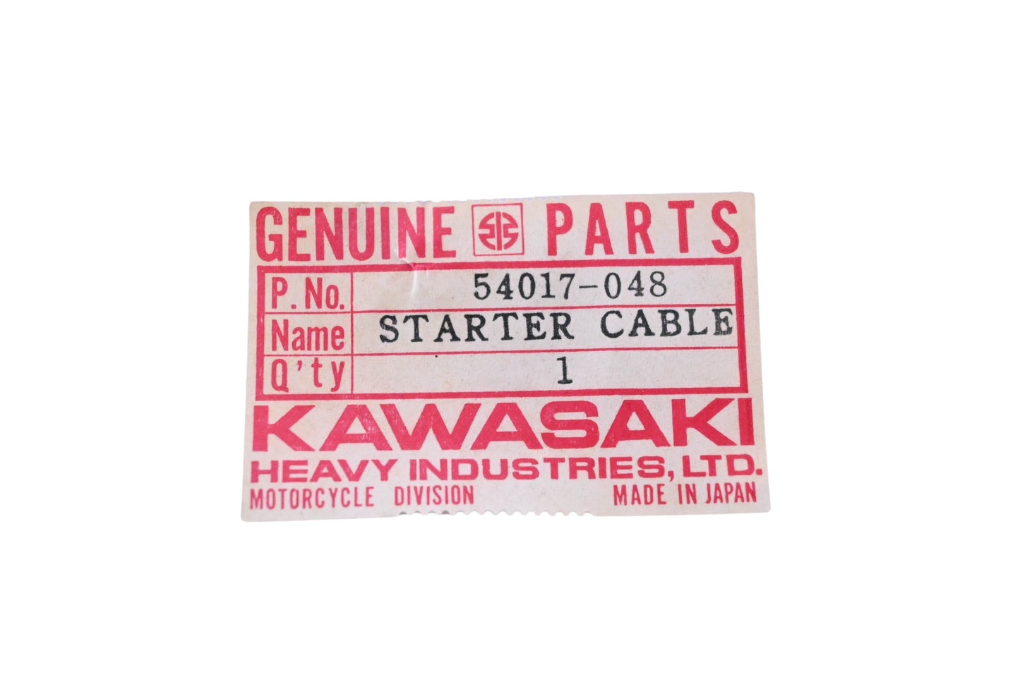 New OEM Kawasaki 54017-048 Starter Cable NOS