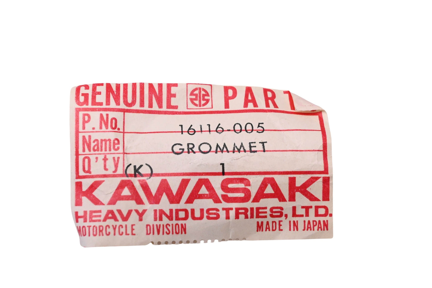 New OEM Kawasaki 16116-005 Drain Grommet NOS