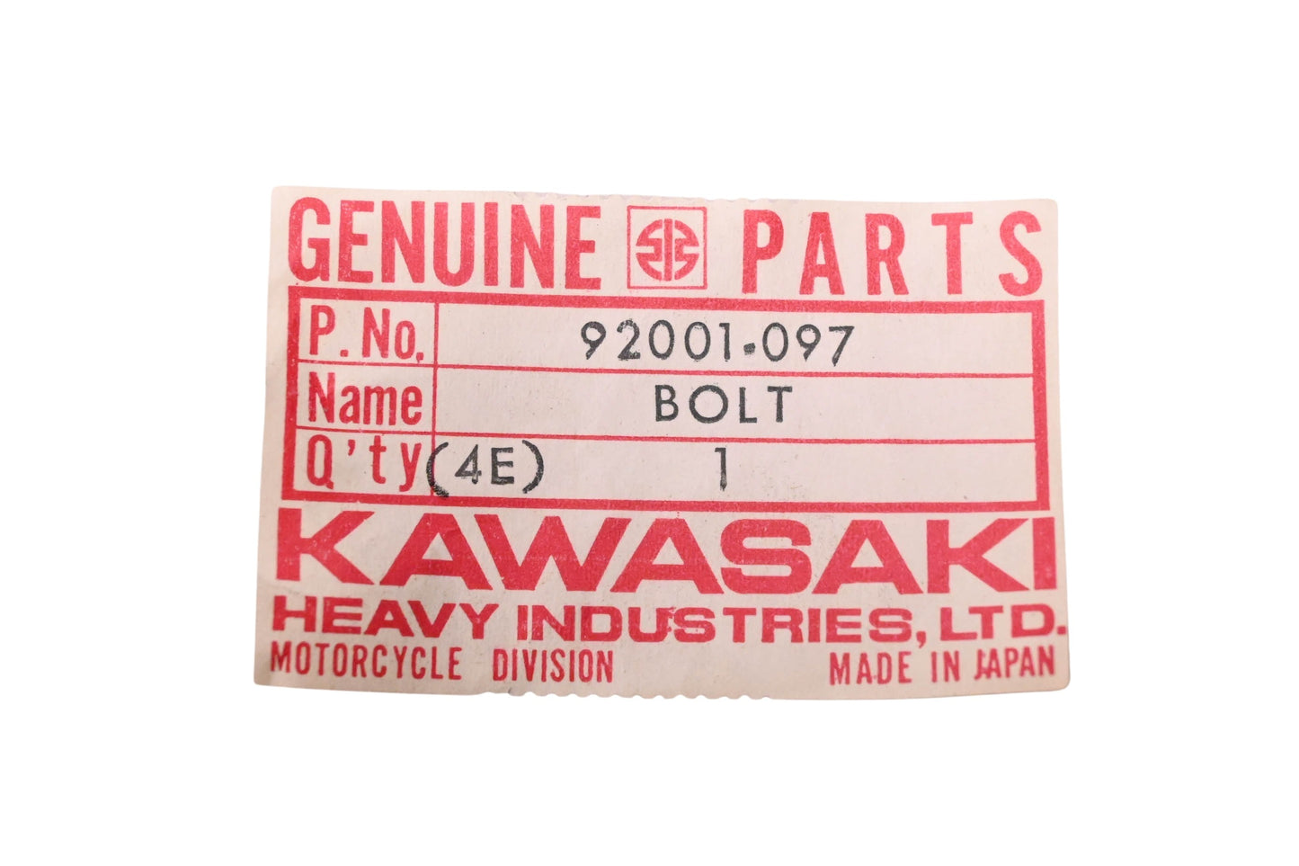 New OEM Kawasaki 92001-097 Banjo Bolt NOS