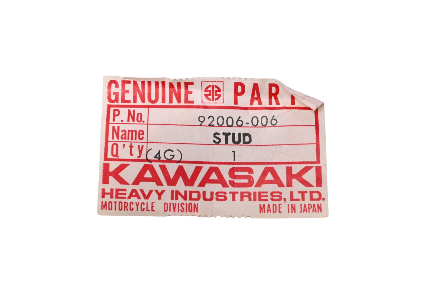 New OEM Kawasaki 92006-006 Stud NOS