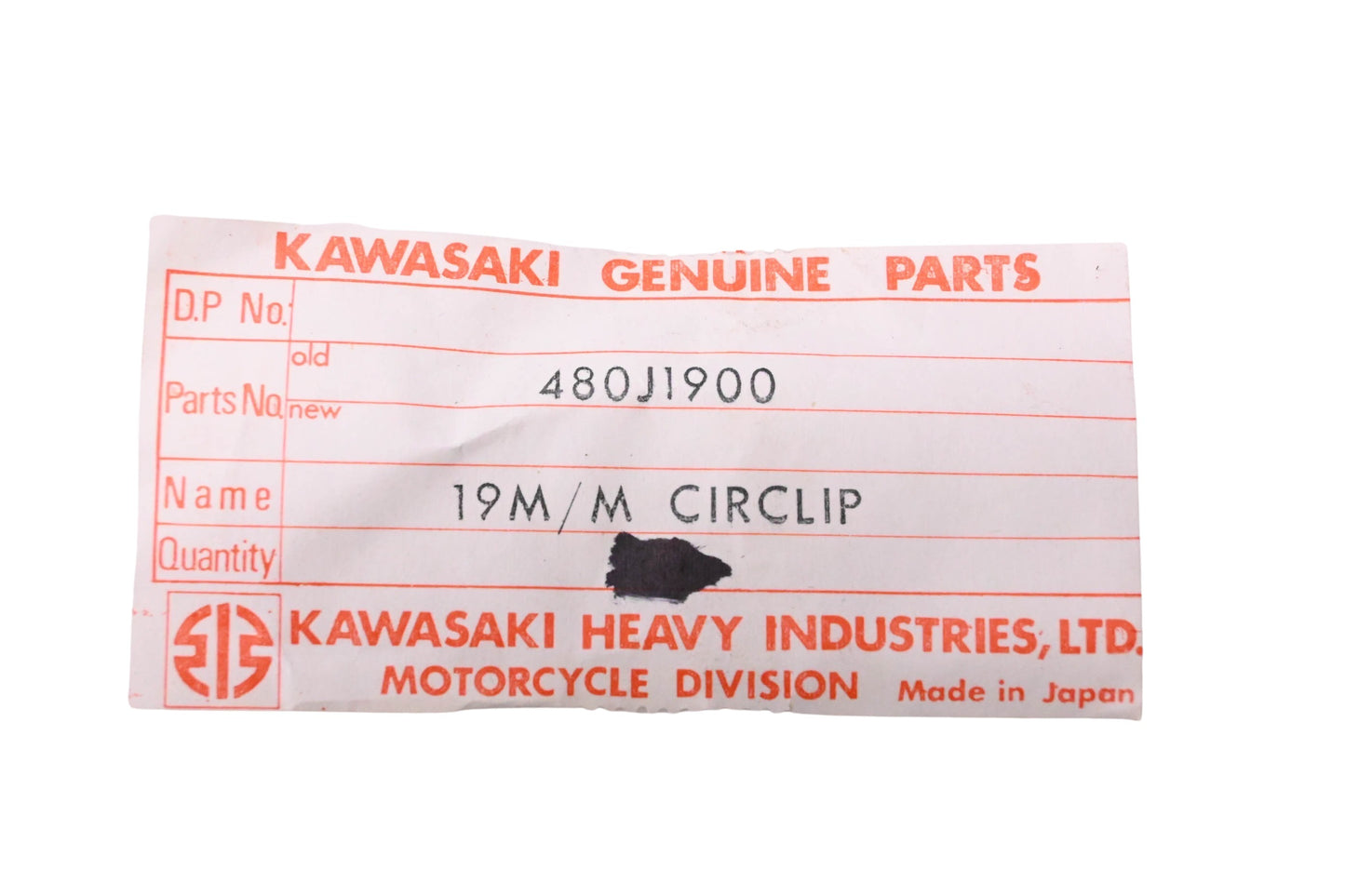 New OEM Kawasaki 480J1900 19MM Circlip NOS