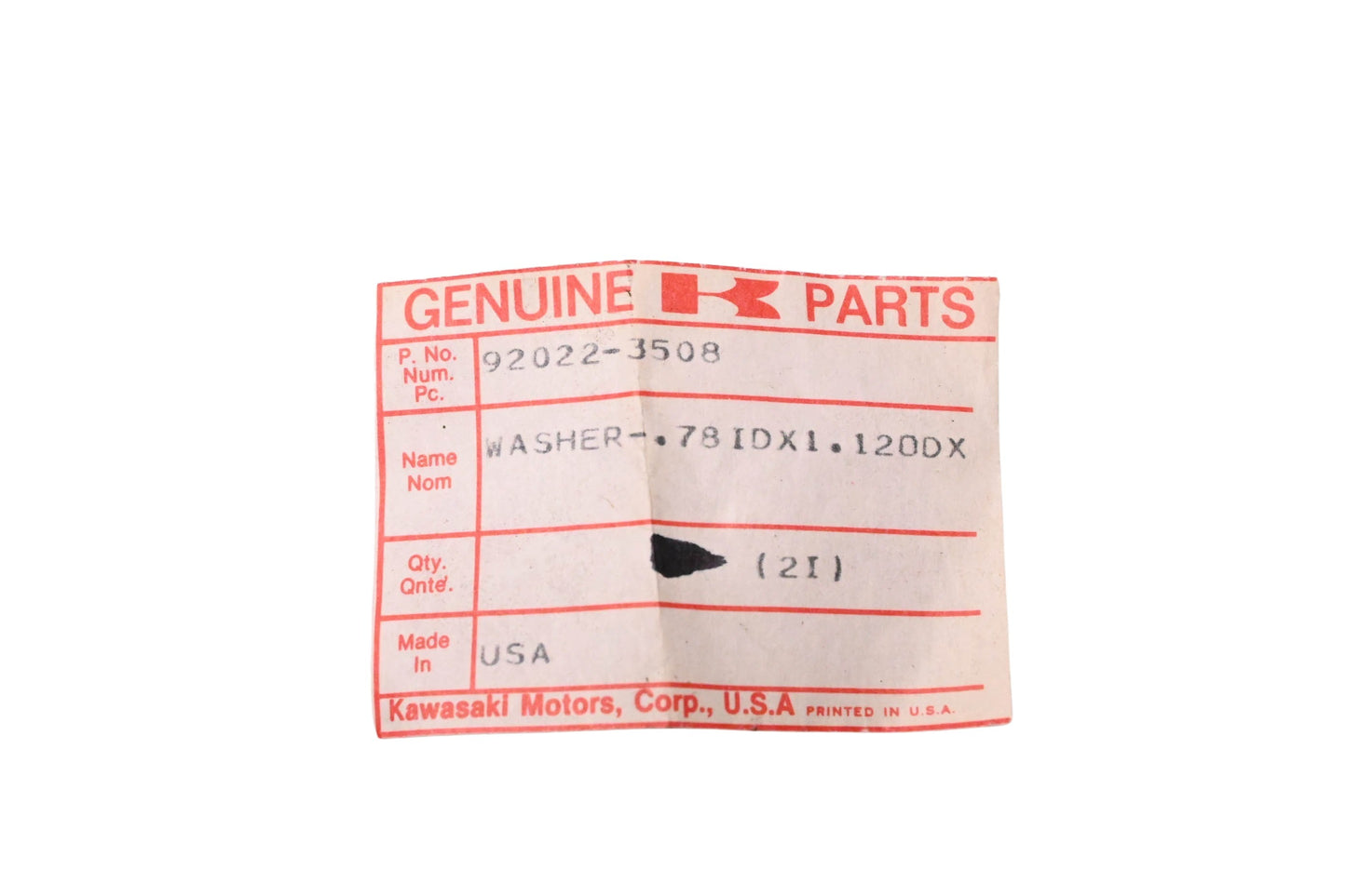 New OEM Kawasaki 92022-3508 Washer NOS