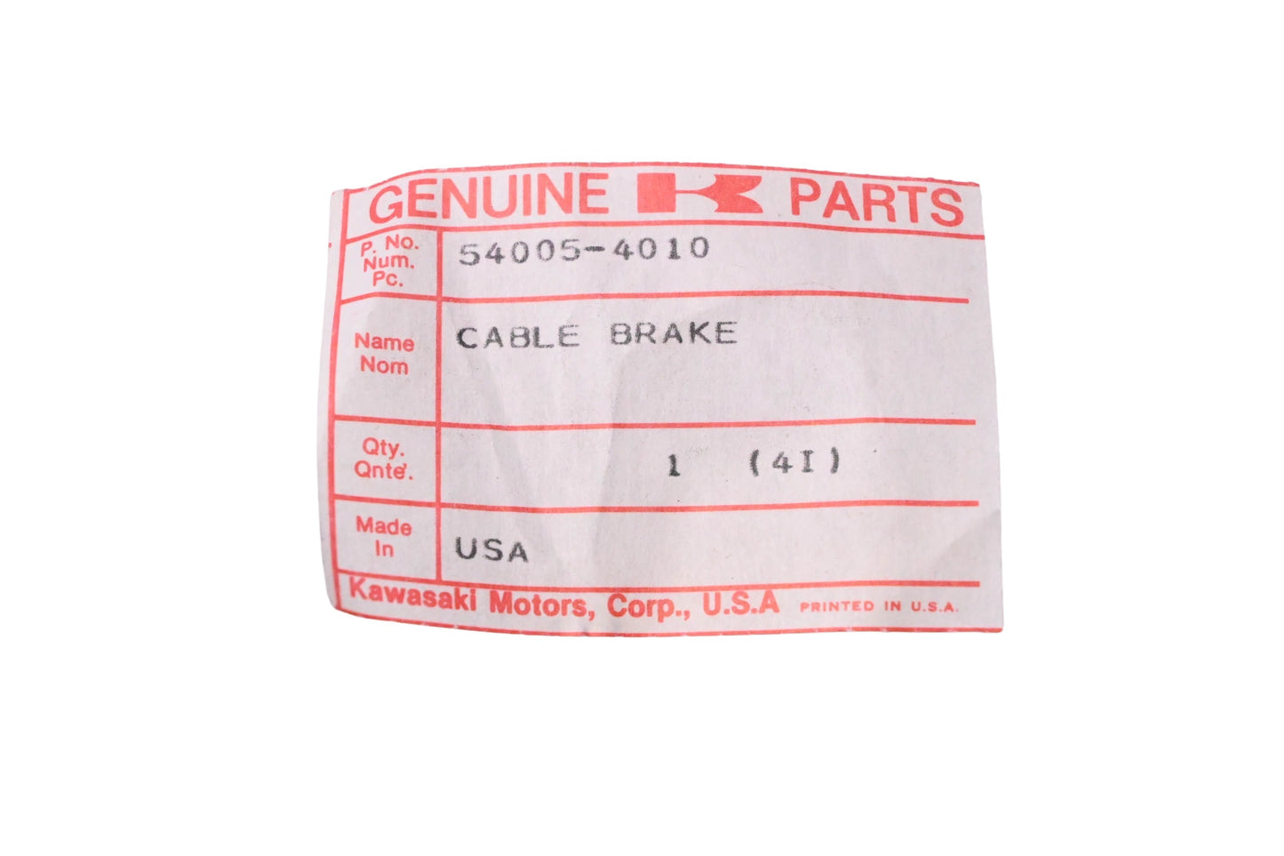 New OEM Kawasaki 54005-4010 Brake Cable NOS