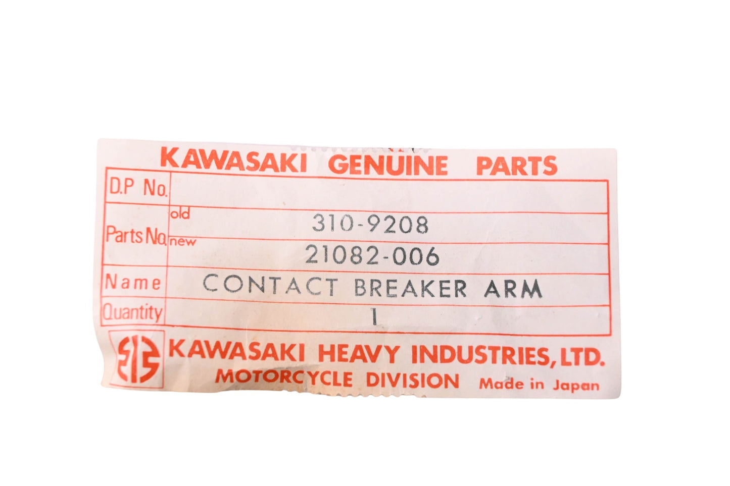 New OEM Kawasaki 21082-006 Contact Breaker Arm NOS