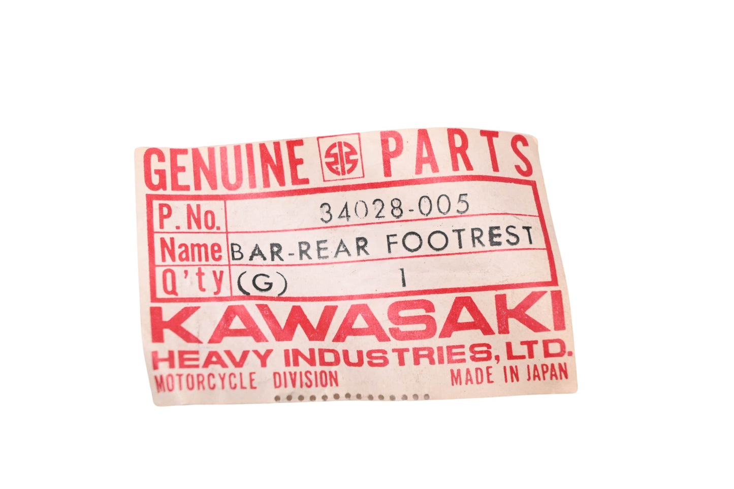 New OEM Kawasaki 34028-005 Rear Footrest Bar NOS