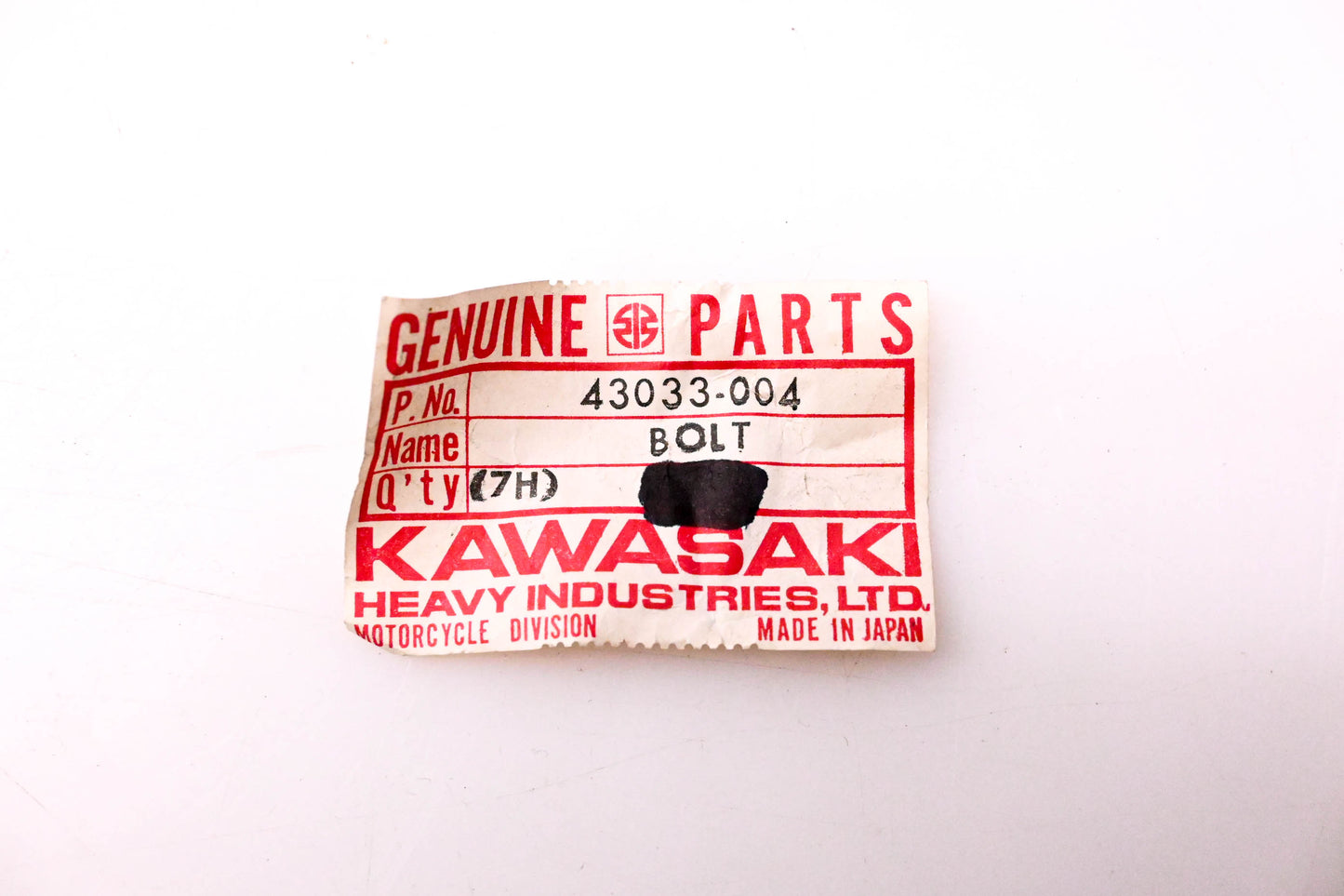 New OEM Kawasaki 43033-004 Brake Lever Bolt NOS