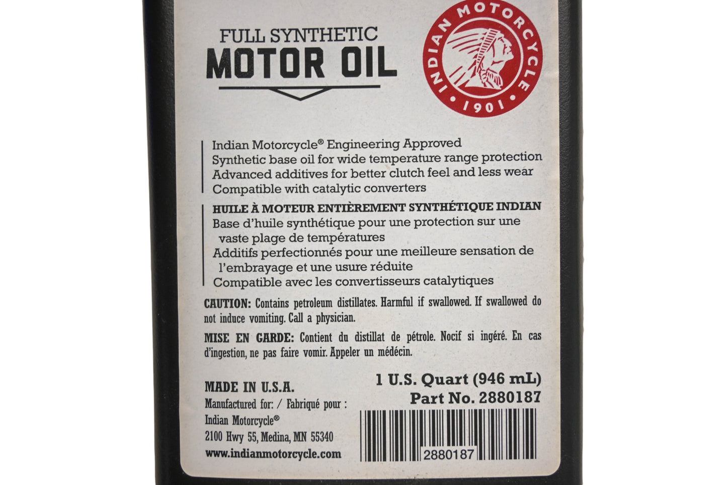 Indian 2880187 Full Synthetic 15W-60 1QT NOS