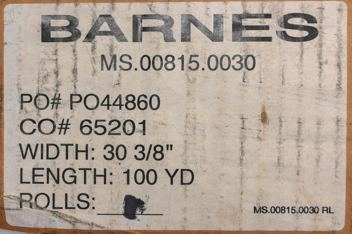 Barnes MS.00815.0030 Filter Paper 30-3/8" x 100 Yd Roll NOS
