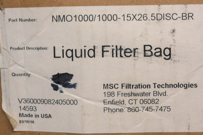 MSC NMO1000, 1000-15x26.5 Disc Liquid Filter Mesh Bag NOS