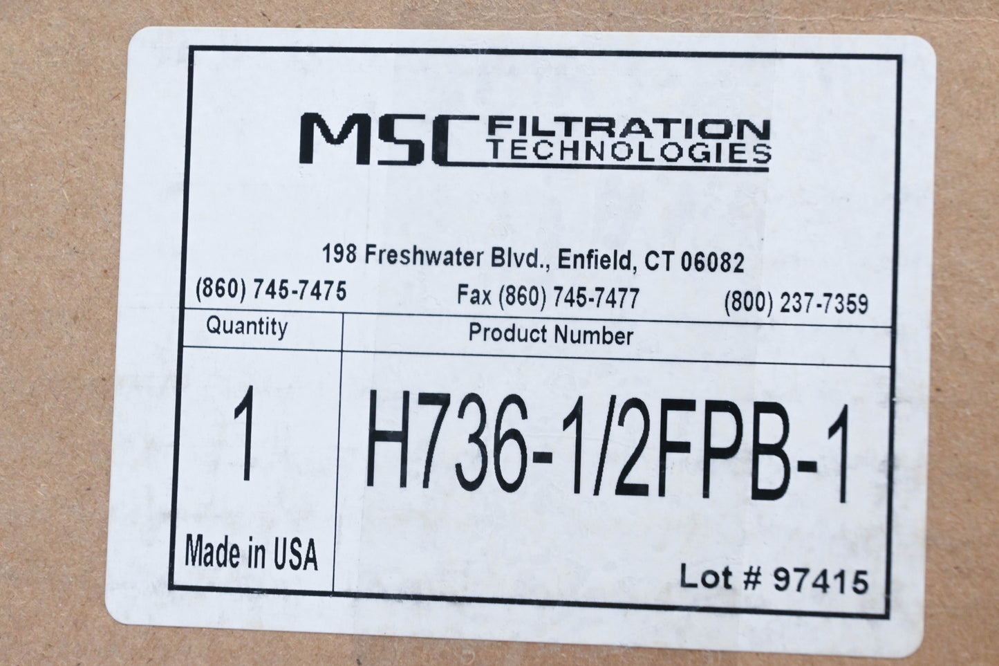 MSC H736-1/2FPB-1 Filter Element NOS