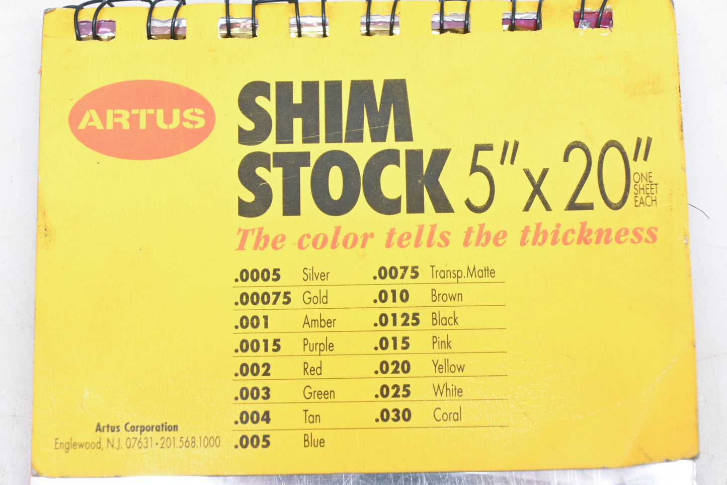 Artus DR006-39 Shim Stock .0005"-.030" 5"x20" Sheets