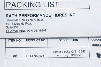 Rath Performance Fibers RFSLNS00057 KVS 155-E Burner Blocks NOS