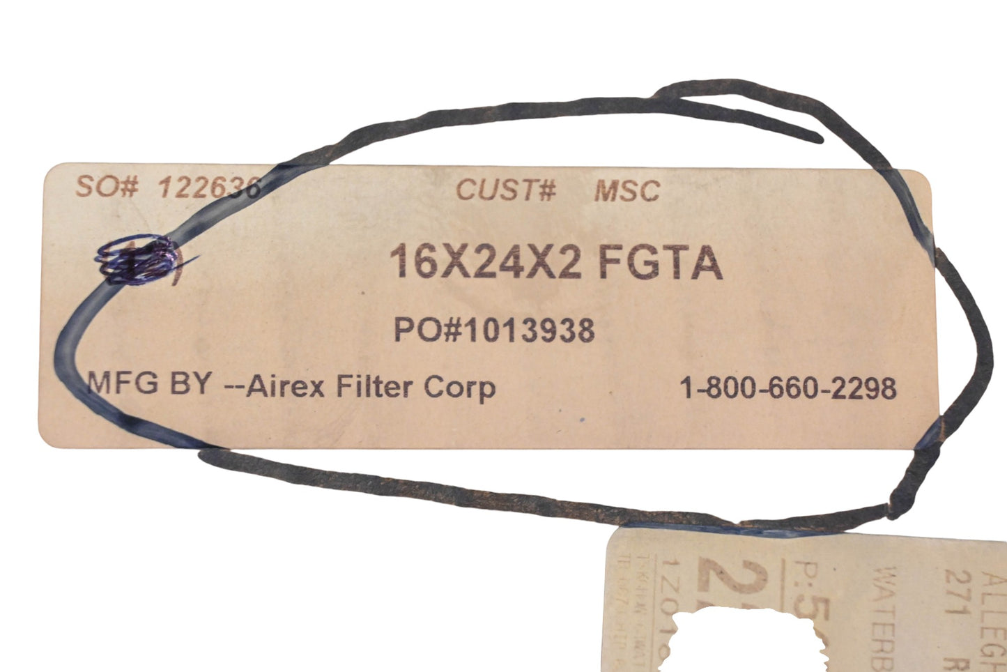 Airex 72602009, 726-02-009 Air Filter 16"x24"x2" NOS