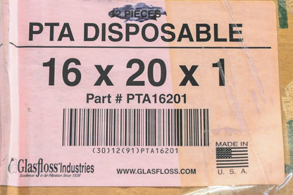 Glasfloss PTA16201 G-3 Air Filter 16"x20"x1" NOS