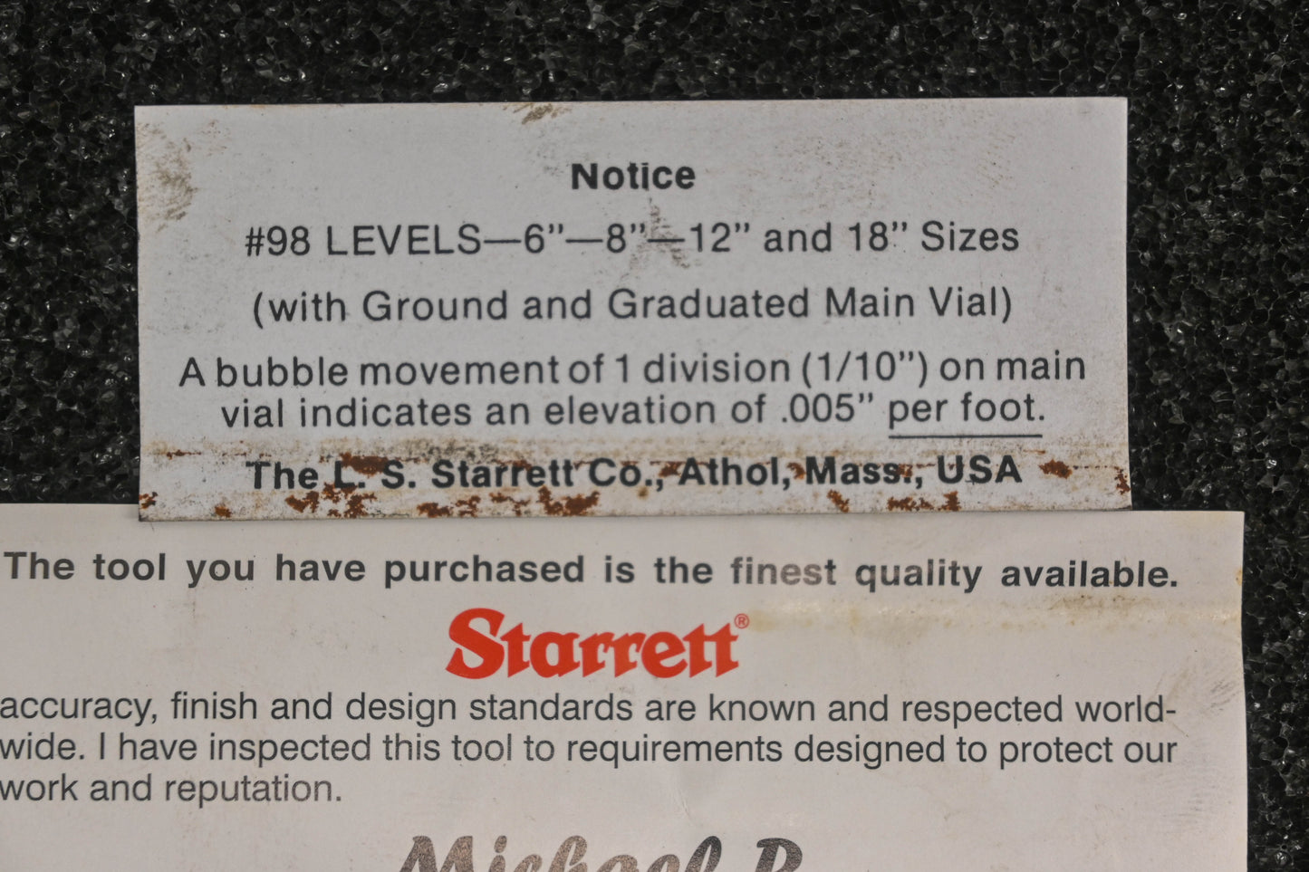 Starrett 98-12 Machinist 12" Level