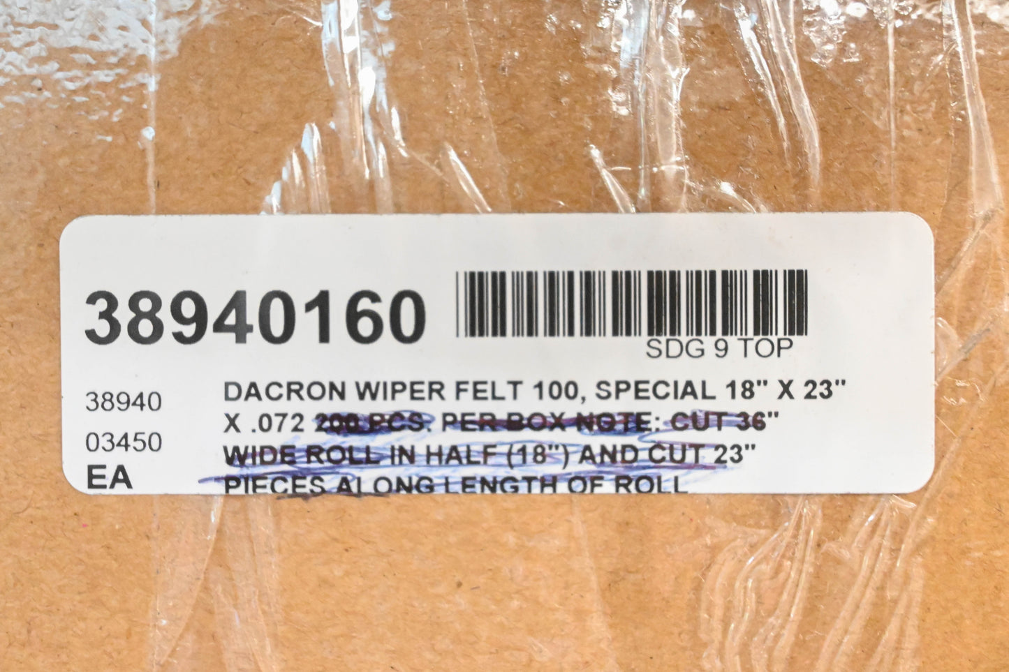 Aftermarket 38940160 Dacron Wiper Felt 18"x23"x.072" NOS