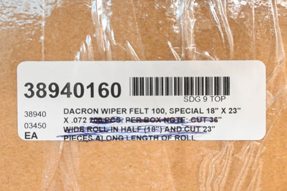 Aftermarket 38940160 Dacron Wiper Felt 18"x23"x.072" NOS