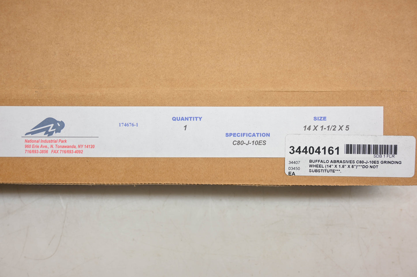 Buffalo Abrasives N3735, 174676-1, 34404161 C80-J-10ES Grinding Wheel 14"x1-1/2"x5" NOS